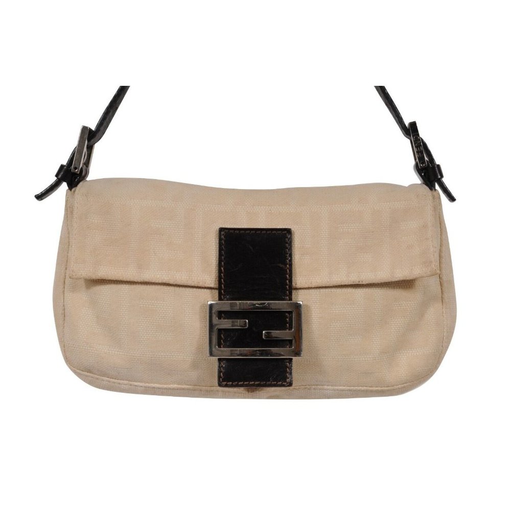Fendi FF Logo Vintage Zucca Baguette Flap Shoulder Bag Tan Brown Leather Strap - Picture 15 of 16